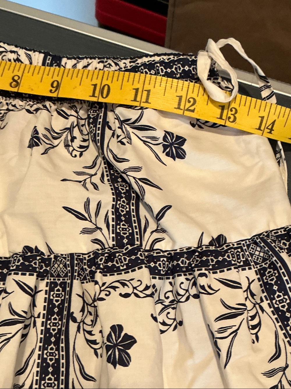 White and Navy Floral BohoTiered Skirt - Picture 6 of 7